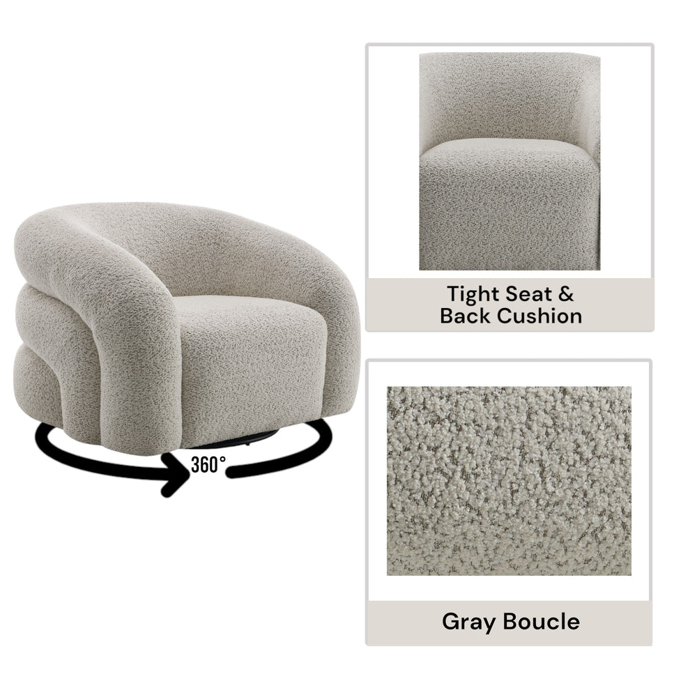 English Elm Irma Gray Boucle Chair Swivel — Cozy Textured Bouclé Upholstery, Full-Foam Seat, 360° Rotation, No Assembly Required B2726P271005