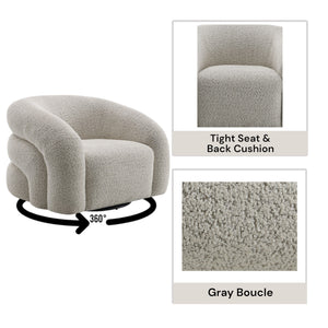 English Elm Irma Gray Boucle Chair Swivel — Cozy Textured Bouclé Upholstery, Full-Foam Seat, 360° Rotation, No Assembly Required B2726P271005