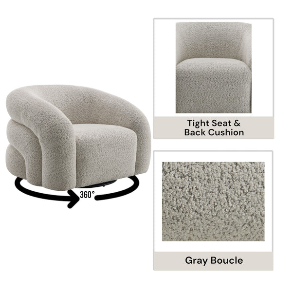 English Elm Irma Gray Boucle Chair Swivel — Cozy Textured Bouclé Upholstery, Full-Foam Seat, 360° Rotation, No Assembly Required B2726P271005
