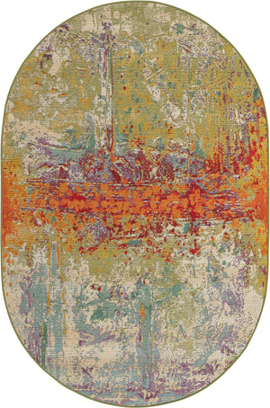 Unique Loom Outdoor Modern Crumpled Machine Made Abstract Rug Multi, Gold/Green/Navy Blue/Orange/Red/Beige/Blue/Brown/Cream 5' 0" x 8' 0"