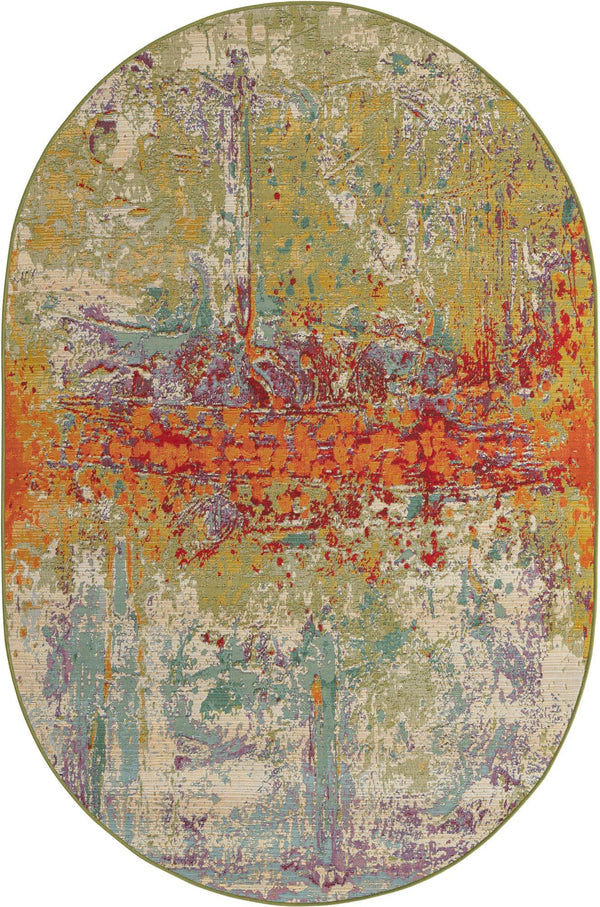 Unique Loom Outdoor Modern Crumpled Machine Made Abstract Rug Multi, Gold/Green/Navy Blue/Orange/Red/Beige/Blue/Brown/Cream 5' 0" x 8' 0"