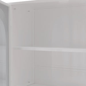 English Elm 47.25" Four-door Glass Wall Cabinet Storage - Durable Iron & Tempered Glass, Space-Saving Vertical Organizer White W757P205948