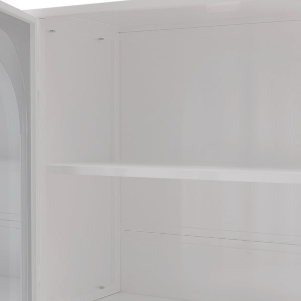 English Elm 47.25" Four-door Glass Wall Cabinet Storage - Durable Iron & Tempered Glass, Space-Saving Vertical Organizer White W757P205948
