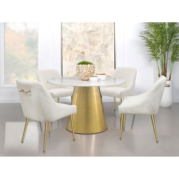 English Elm Earline Round Marble Dining Table with Sculptural Brushed Gold Pedestal Base B062S01396