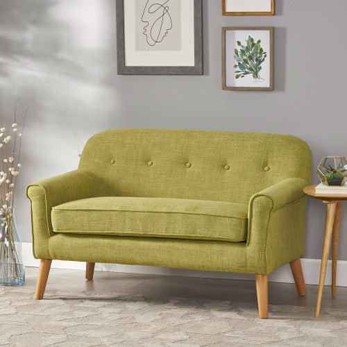 English Elm Christopher Knight Home® - Love mid-century two-seater loveseat with button-tufting, rolled arms, plush fabric and tapered legs Pale Green N771P202672L