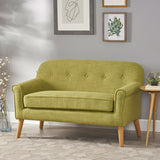 Christopher Knight Home® Pale Green Mid-Century Modern Loveseat with Button-Tufting & Wooden Frame - Cozy Two-Seater for Living Room, Bedroom, Foyer