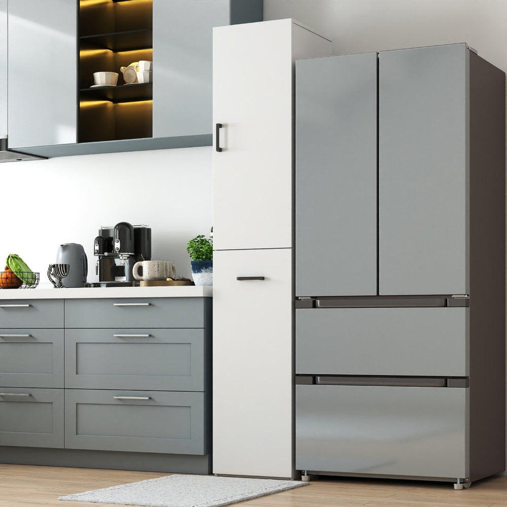 English Elm Kitchen Pantry Cabinet Freestanding Tall Storage with Pull Out Shelves Slim White Design W331P373803
