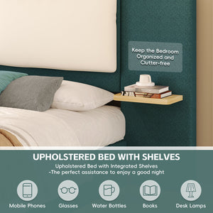 English Elm Christopher Knight Home® - Queen Plush Leather Upholstered Bed Frame with Wingback Headboard, Wavy Footboard, Quiet Support Green 50.63 L x 18.88 W x 8.25 H N761S0000023F