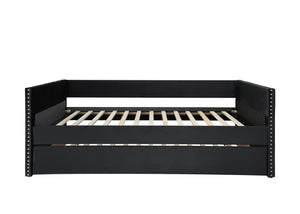 English Elm Beautiful Tufted Daybed with Nailhead Trim and Pull-Out Trundle, Modern Chic Lounge Bed for Guest Rooms Gray 42.72 L x 38.19 W x 5.51 H B011S01640