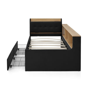 English Elm Twin Size Velvet Daybed With Storage Drawers, Wireless Charging & Led Lights For Small Spaces W1413S00110-GIGA