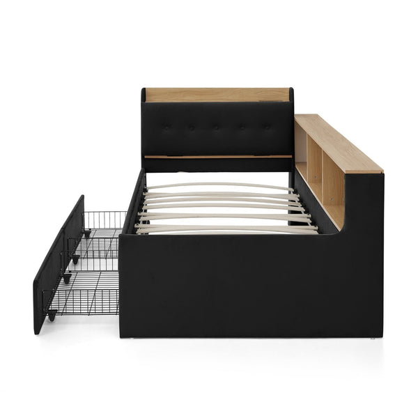 English Elm Twin Size Velvet Daybed With Storage Drawers, Wireless Charging & Led Lights For Small Spaces W1413S00110-GIGA