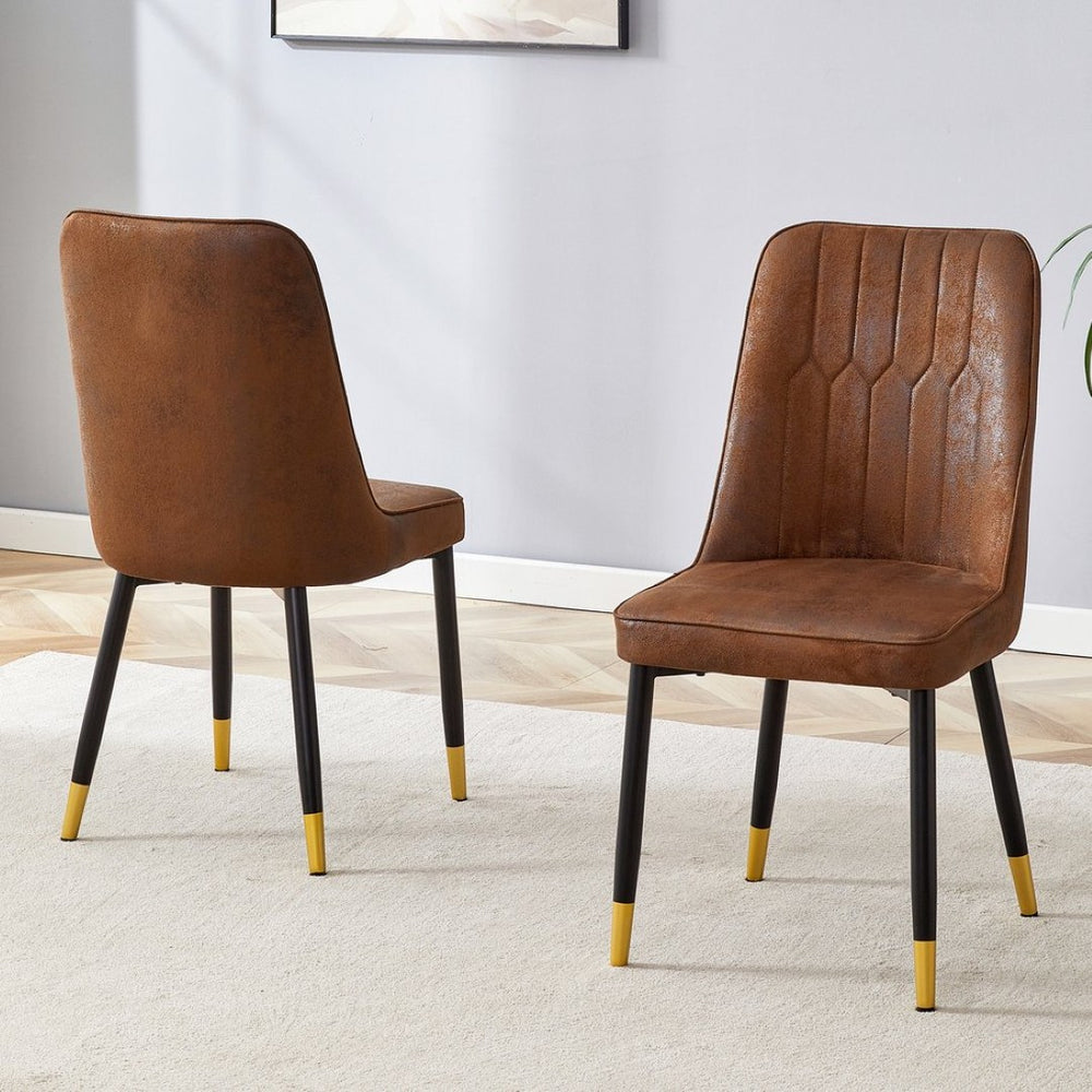 English Elm Brown Velvet Dining Chair Set of Two with Black Metal Legs and Gold Accent Detail W1151P211986