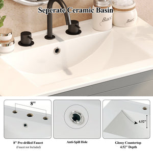 English Elm Christopher Knight Home® - 60" Double Sinks Bathroom Vanity Set with Two Ceramic Basins, Soft-Close Drawers, Sleek Handle-Free Design Gray N817P280550G