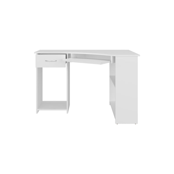 English Elm Corner Corner Desk 29.5" H White with 2 Drawers, 3 Shelves — Space-Saving Engineered Wood Office Unit B097P395914