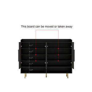 English Elm Sideboard,Shoe Modern 4-Door Black Storage Cabinet with Adjustable Shelves, Sturdy MDF Entryway Organizer W1321P371634