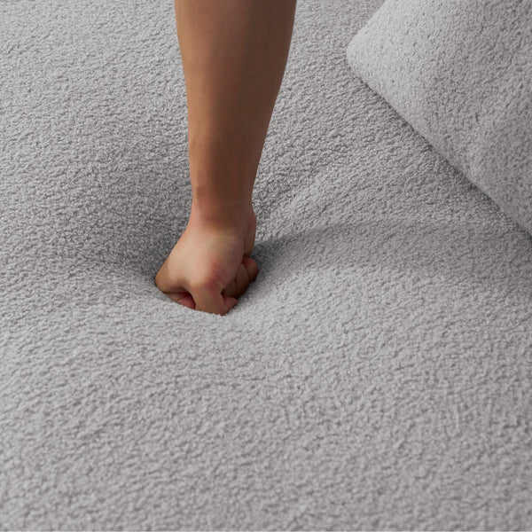 English Elm Curved Four-Seater Teddy Velvet Sofa with Full-Compression Sponge and Spring Support, No-Assembly, Compact Grey W3612S00002