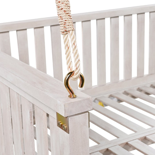English Elm Topmax Acacia Wood Porch Swing Bed Sloped Frame Outdoor Lounger for Backyard Patio White WF319383AAK