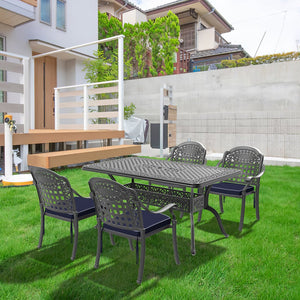 English Elm 5-Piece Cast Aluminum Patio Furniture Set With Plush Blue Cushions For Stylish Outdoor Living W1710S00194