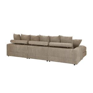 English Elm Reversible Corduroy Sectional with Ottoman Foam Cushions and Contrast Stitching Camel B343S00050