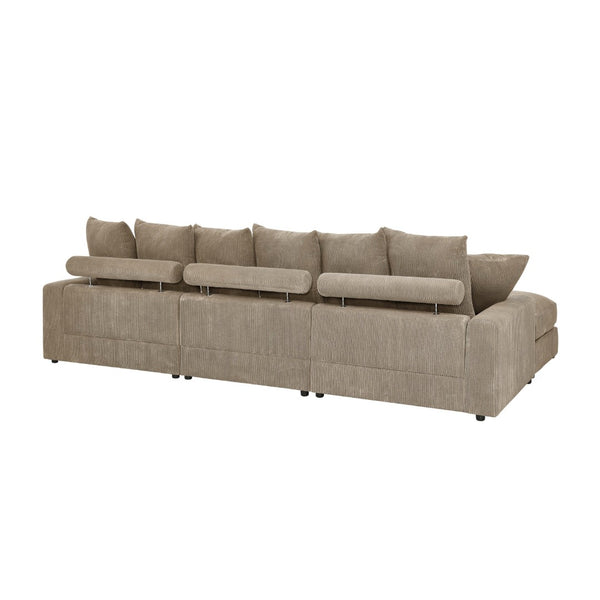 English Elm Reversible Corduroy Sectional with Ottoman Foam Cushions and Contrast Stitching Camel B343S00050