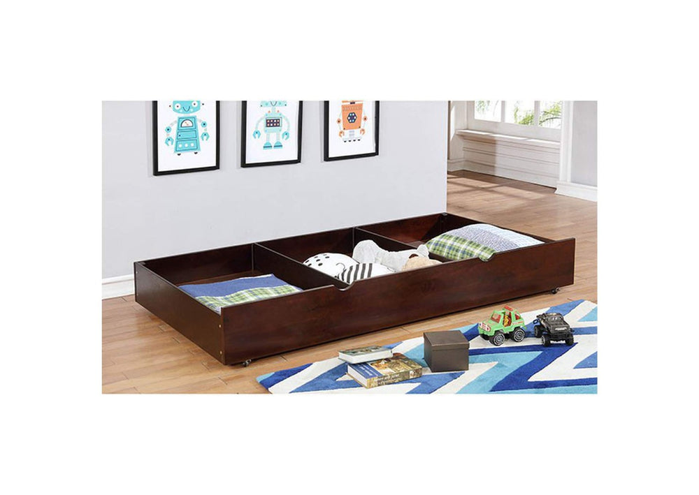 English Elm Transitional Full Over Full Bunk Bed - Solid Wood, Dark Walnut, Attached Ladder & Trundle Option! B2741S00352-GIGA