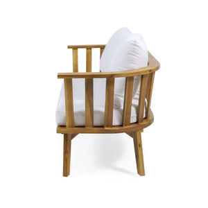 English Elm Christopher Knight Home® - Outdoor Wooden Loveseat with Teak Finish & White Water-Resistant Cushions, Acacia Frame, 2-Seat Durable Comfort (55.5" W) 70334.00WHI