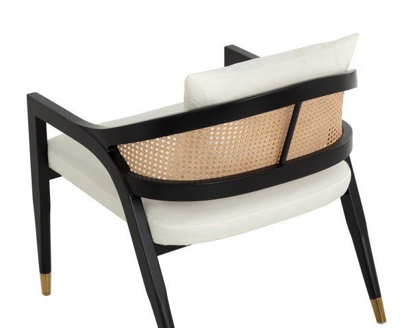 Sunpan Kirsten Lounge Chair - Coastal Elegance with Rattan Backrest & Matte Black Frame for Every Space Linoso Ivory