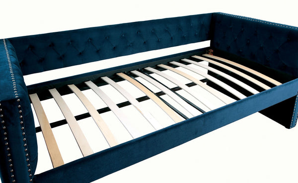 English Elm Transitional Daybed With Trundle - Elegant Navy Upholstery, Button-Tufted Comfort & Nailhead Trim B2741S00594-GIGA