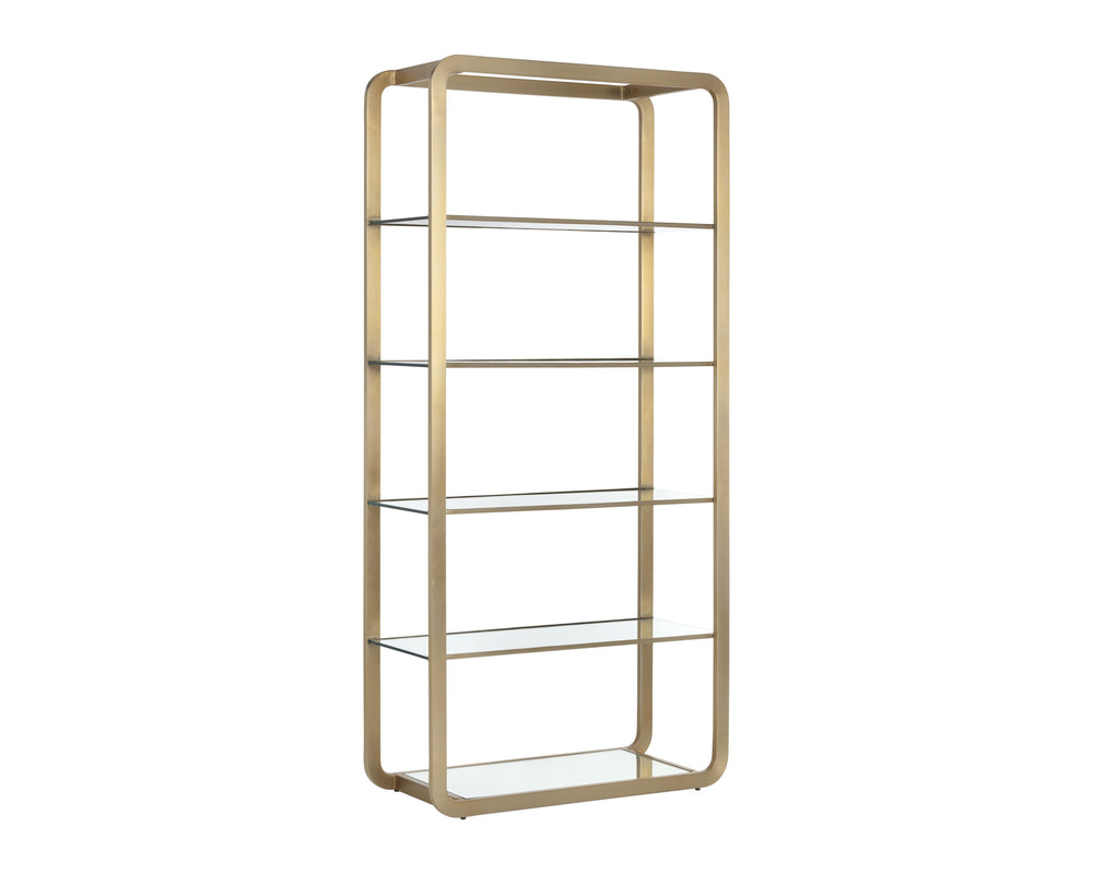 Sunpan Ambretta Bookcase: Elegant Modern Design with Glass Shelves and Mirrored Bottom for Stylish Storage Large - 34W x 15D x 72H