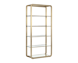 Sunpan Ambretta Bookcase: Elegant Modern Design with Glass Shelves and Mirrored Bottom for Stylish Storage Large - 34W x 15D x 72H