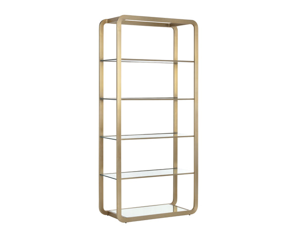 Sunpan Ambretta Bookcase: Elegant Modern Design with Glass Shelves and Mirrored Bottom for Stylish Storage Large - 34W x 15D x 72H
