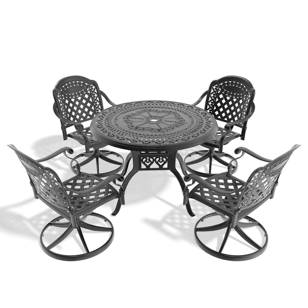 English Elm 5-Piece All-Weather Cast Aluminum Dining Set With 4 Swivel Chairs & Round Table - Perfect For Outdoor Comfort! W1710S00306