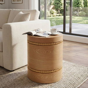 English Elm 15.35 Inch Dark Veneer Curved Tiered End Table for Modern Minimalist Living Rooms N772P412293N