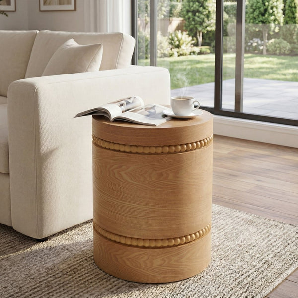 English Elm 15.35 Inch Dark Veneer Curved Tiered End Table for Modern Minimalist Living Rooms N772P412293N