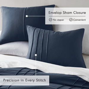 English Elm 3-piece Cal King Pintuck Pleated Microfiber Comforter Set Soft Washed Tailored Bedding Navy B035P463227
