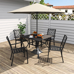 English Elm "vintage Wood Grain Square Iron Patio Dining Table with Umbrella Hole for Outdoor Decks Natural W3979P394119