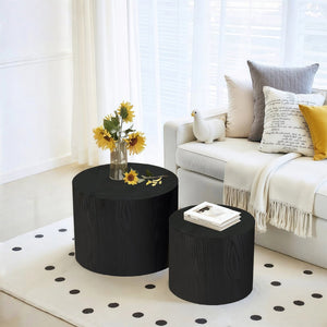 English Elm Nesting Round Coffee Tables Set of 2 Mdf Modern Matte Black for Small Living Spaces W3204P390985