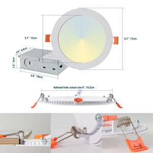 English Elm 6 Inch LED Recessed Ceiling Lights 12-Pack Ultra-Thin 9W 2700-5000K Dimmable Junction Box ETL W2312P375000