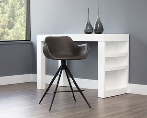 Sunpan Owen Modern Swivel Counter Stool in Town Grey Faux Leather with Black Iron Legs - Urban Elegance