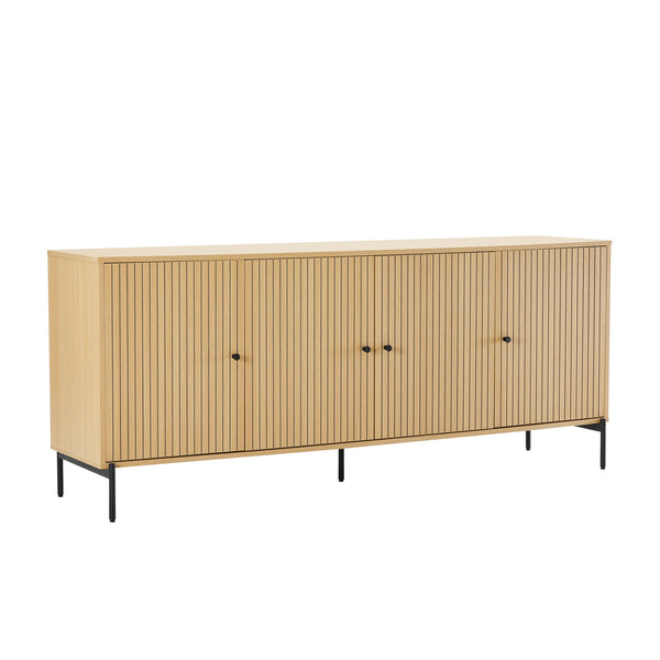English Elm Magnolia 71" Sideboard Light Oak — Slatted Design, Soft-Close Doors, 8 Cubbies, Black Metal Legs B365S00107