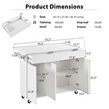 English Elm K&K 53.2'' Kitchen Island With Drop Leaf, Kitchen Storage Cart With Spice Rack, Towel Rack and 2 Drawers, Rolling Kitchen Island On Wheels With Adjustable Shelves For Kitchen, Dining Room, White