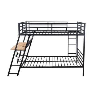 English Elm Full Full Size Metal Bunk Bed with Built-in Desk, Light, 2 Drawers, Shelves, Sturdy Space-Saver Black GX001517AAB