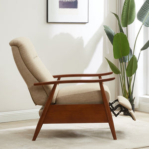 English Elm Tustin Mid-century Push Back Recliner with Chestnut Wood Arms and Performance Fabric Beige B050P429143