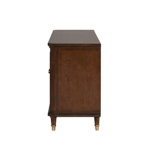 English Elm Modern 70" TV Stand Dark Cherry Finish with Gold Accents, 3 Felt-Lined Drawers, Sturdy Wood Design B2741P395430