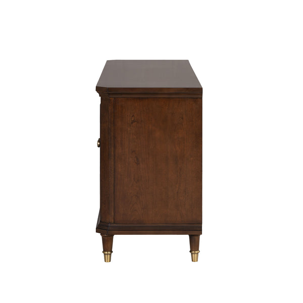 English Elm Modern 70" TV Stand Dark Cherry Finish with Gold Accents, 3 Felt-Lined Drawers, Sturdy Wood Design B2741P395430