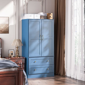 English Elm Shaker Two Door Wardrobe Armoire with Hanging Rod Drawers and Bedroom Storage T3210P477664