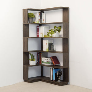 English Elm 90cm Five Tier L Shaped Corner Bookcase Open Wood Shelving for Home Office or Living Room W2899P444159