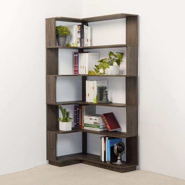 English Elm 90cm Five Tier L Shaped Corner Bookcase Open Wood Shelving for Home Office or Living Room W2899P444159