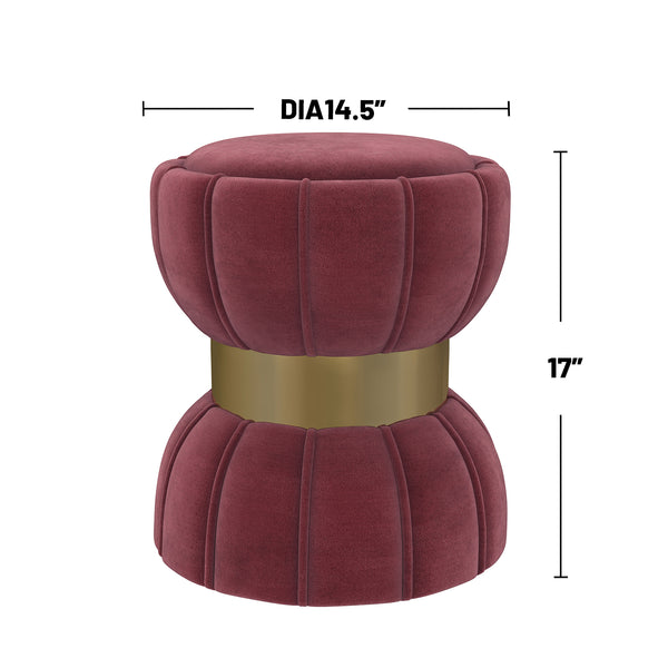 English Elm Round Velvet Upholstered Ottoman with Gold Band, Hourglass Design, Piped Velvet Seat for Extra Seating and Footrest B016P383643