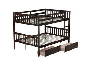 English Elm Full Full Over Full Rubber Wood Bunk Bed With 2 Storage Drawers, Convertible Into 2 Separate Beds, Espresso W504S00196